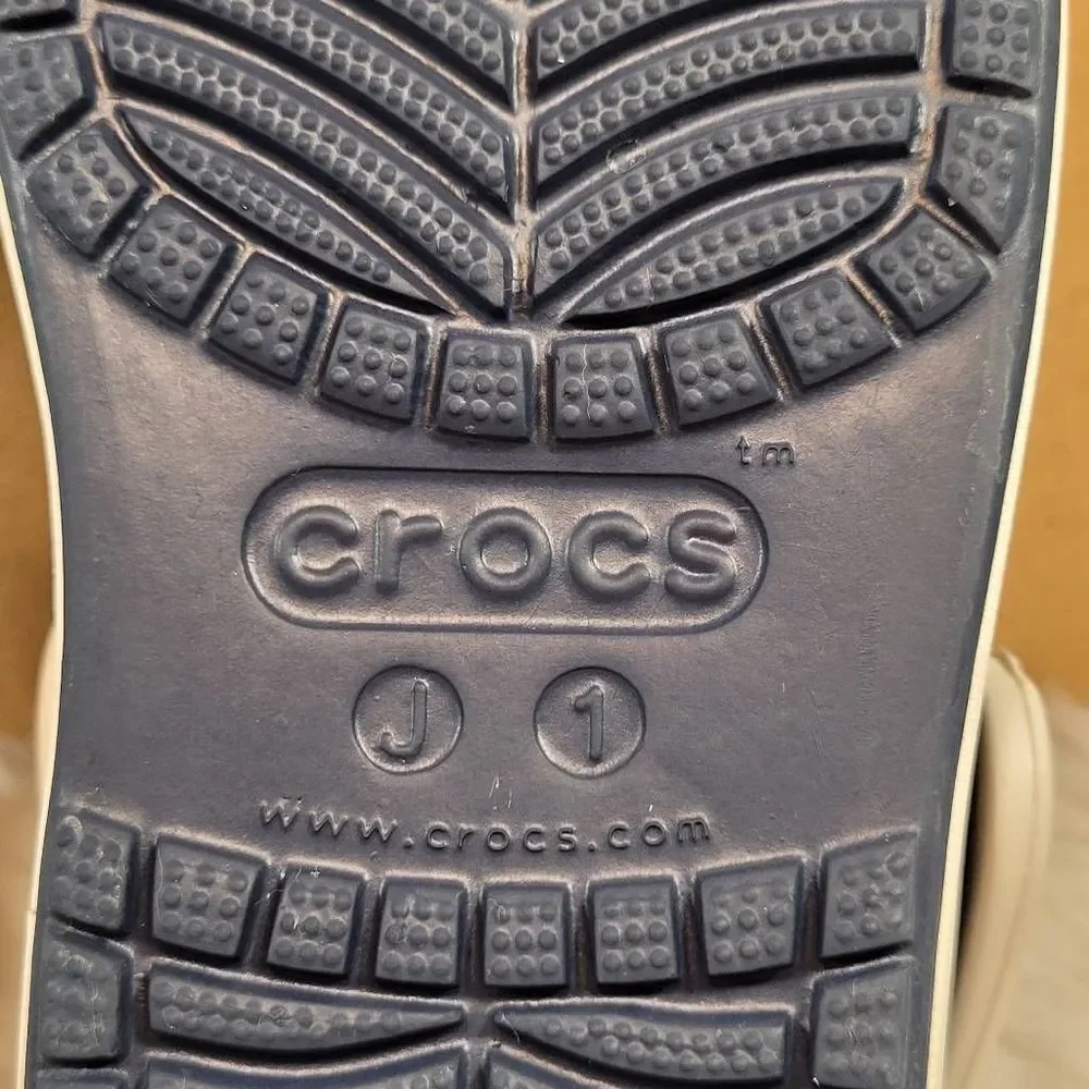 Crocs Unisex Kids Juniors Navy Blue Oyster Clogs Croslite Slip-On Shoes Size J1
